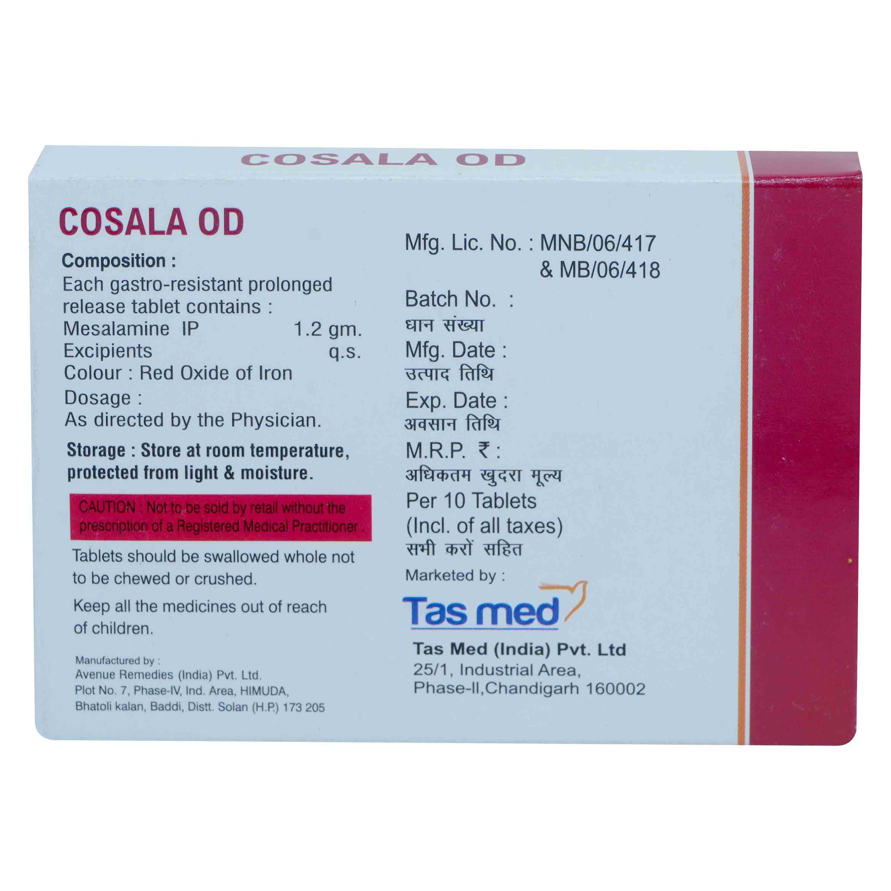 Cosala OD Tablet 10's, Pack of 10 TABLETS Cosala OD Tablet 10's, Pack of 10 TABLETS