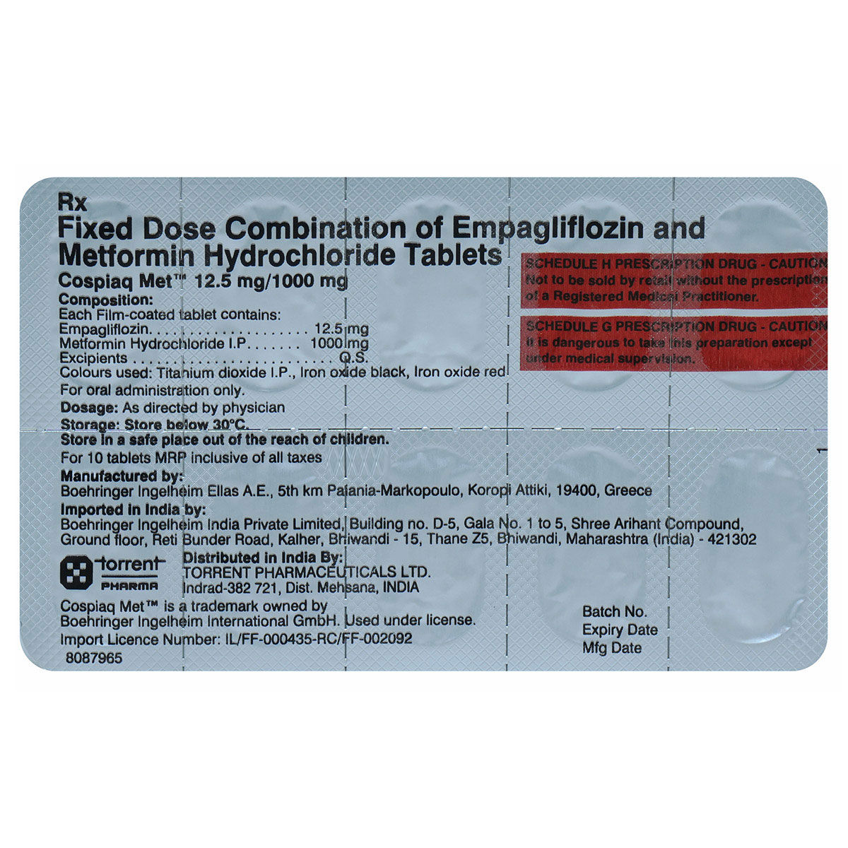 Cospiaq Met 12.5/1000 Tablet 10's Cospiaq Met 12.5/1000 Tablet 10's