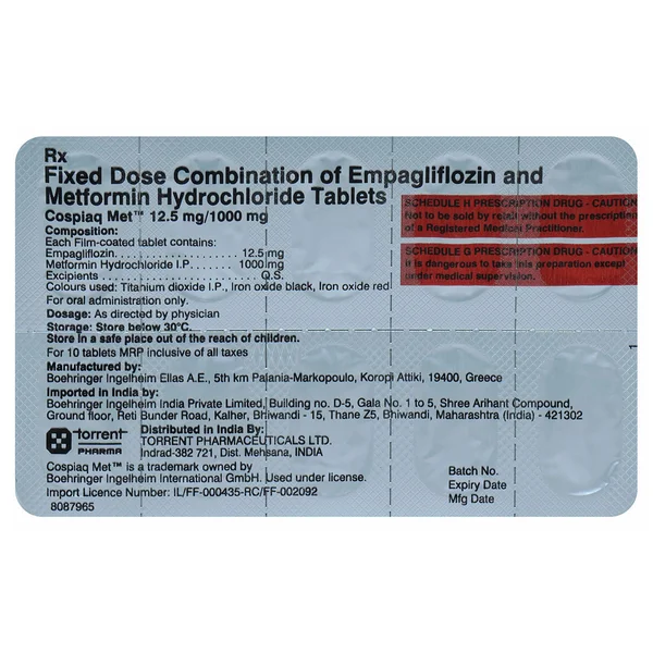 Cospiaq Met 12.5/1000 Tablet 10's