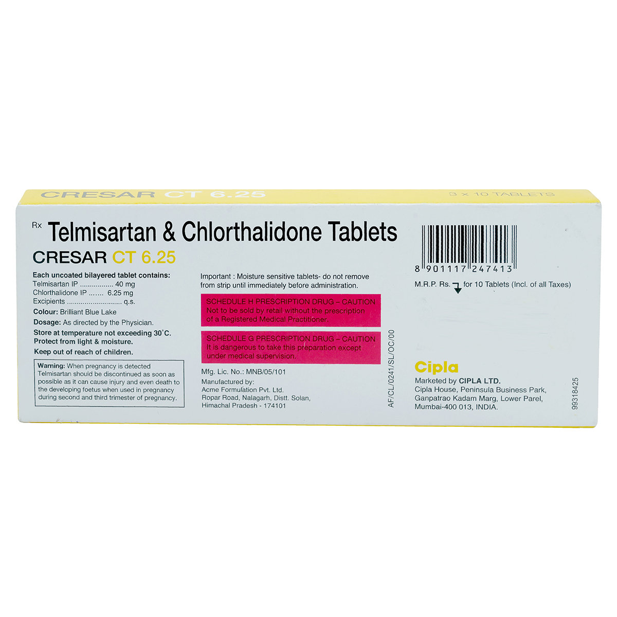 Cresar CT 6.25 Tablet 10's, Pack of 10 TABLETS Cresar CT 6.25 Tablet 10's, Pack of 10 TABLETS