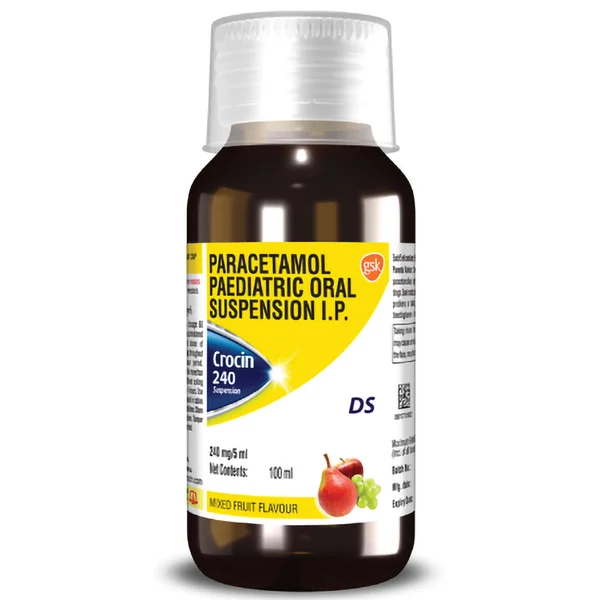 Crocin 240 DS Mixed Fruit Flavour Pediatric Oral Suspension, 100 ml