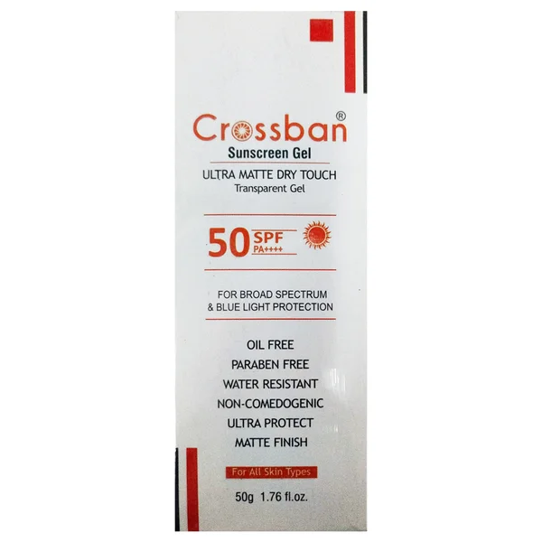 Crossban Sunscreen Gel SPF 50 PA+ Ultra Matte, 50 gm, Pack of 1