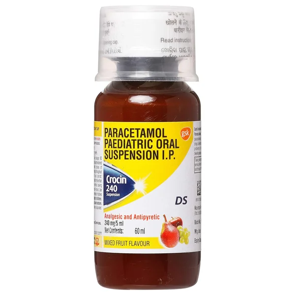 Crocin 240 Ds Mixed Fruit Flavour Suspension, 60 ml