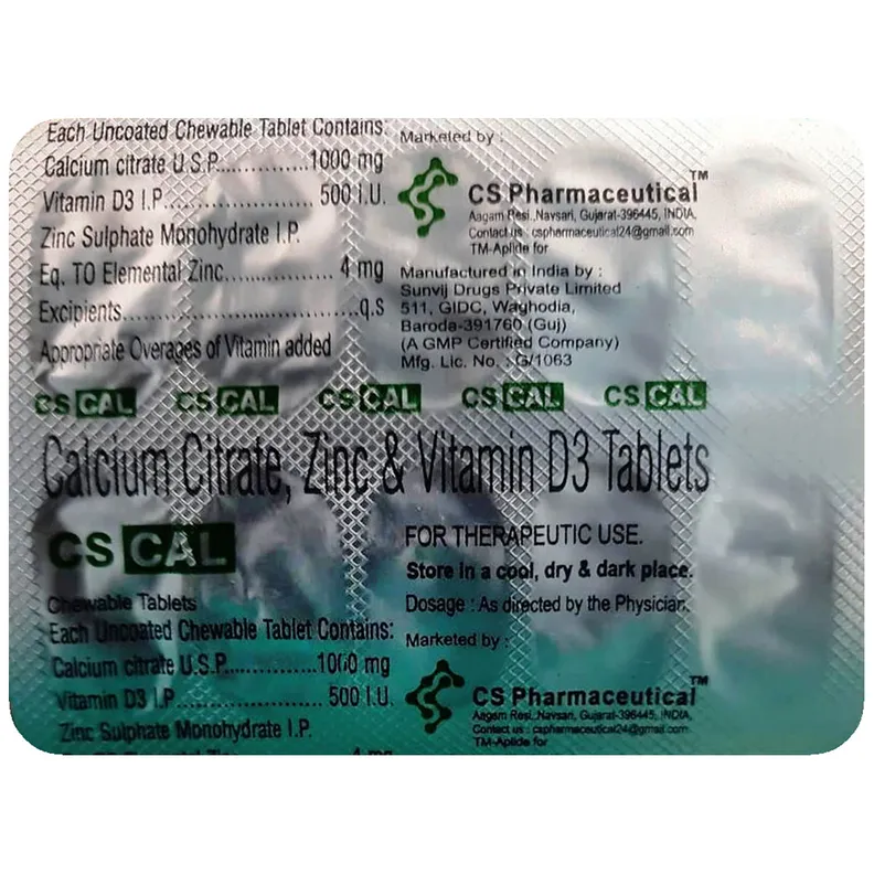 Buy CS Cal Chewable Tablet 10's online | Uses, Side Effects, Price and ...