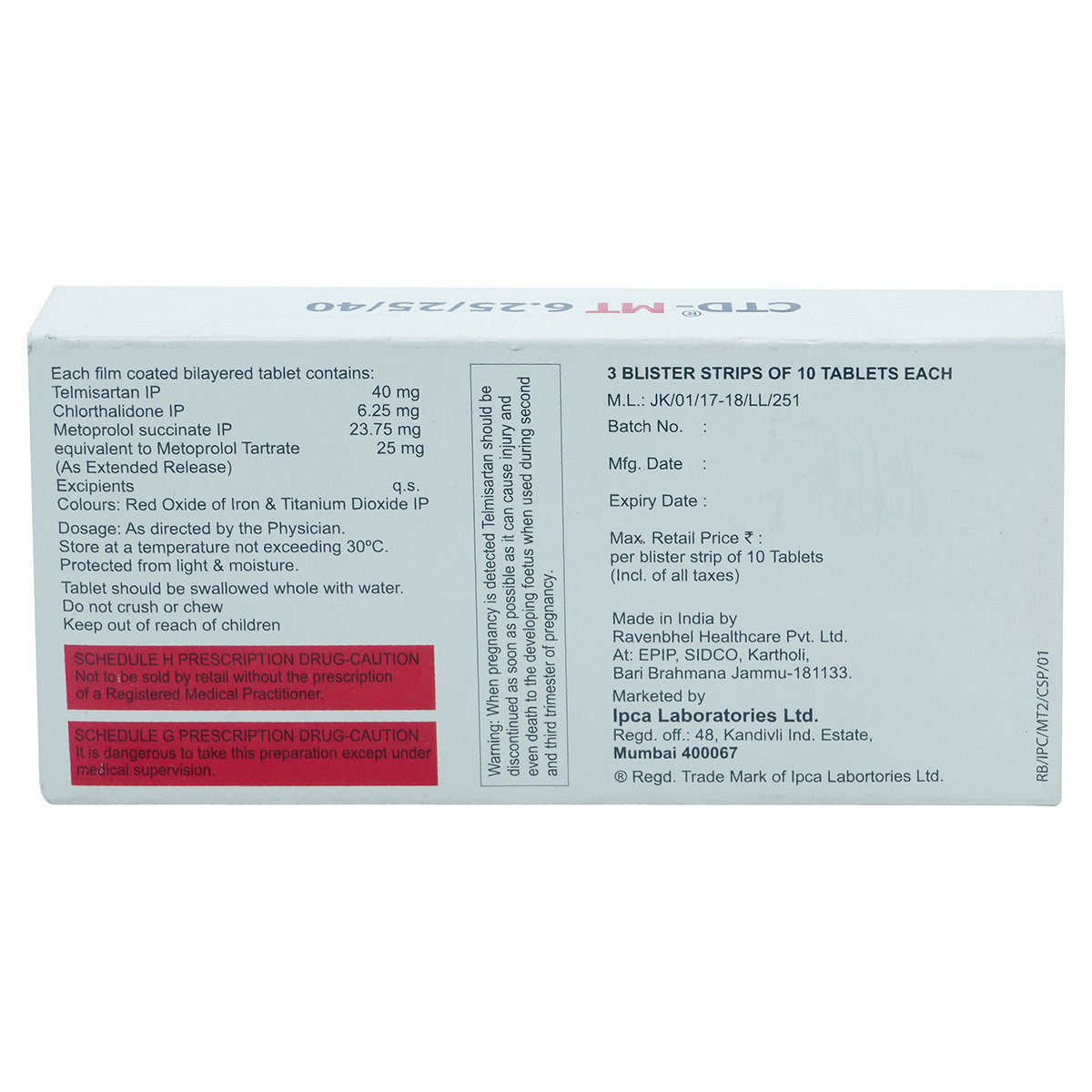 CTD-MT 6.25 mg/25 mg/40 mg Tablet 10's, Pack of 10 TabletS CTD-MT 6.25 mg/25 mg/40 mg Tablet 10's, Pack of 10 TabletS