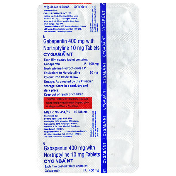 Cygaba NT 400 mg/10 mg Tablet 10's, Pack of 10 TabletS Cygaba NT 400 mg/10 mg Tablet 10's, Pack of 10 TabletS