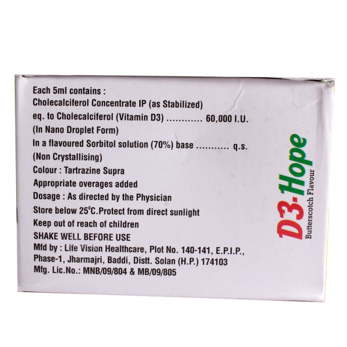 D3-Hope 60K Sugar Free Butterscotch Flavour Oral Solution 5 ml, Pack of 1 SOLUTION D3-Hope 60K Sugar Free Butterscotch Flavour Oral Solution 5 ml, Pack of 1 SOLUTION