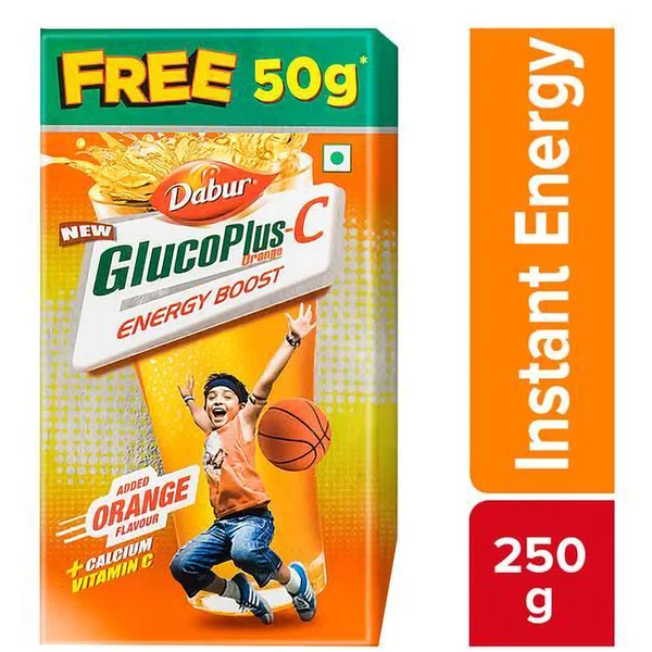 Dabur Glucoplus-C Orange Flavour Powder, 250 gm, Pack of 1