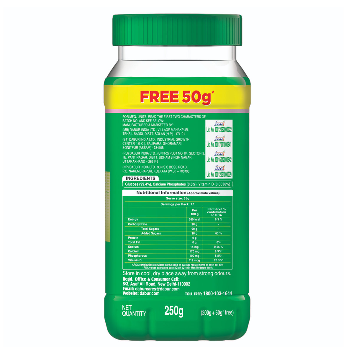 Dabur Glucose-D Instant Energy Powder, 250 gm, Pack of 1 Dabur Glucose-D Instant Energy Powder, 250 gm, Pack of 1