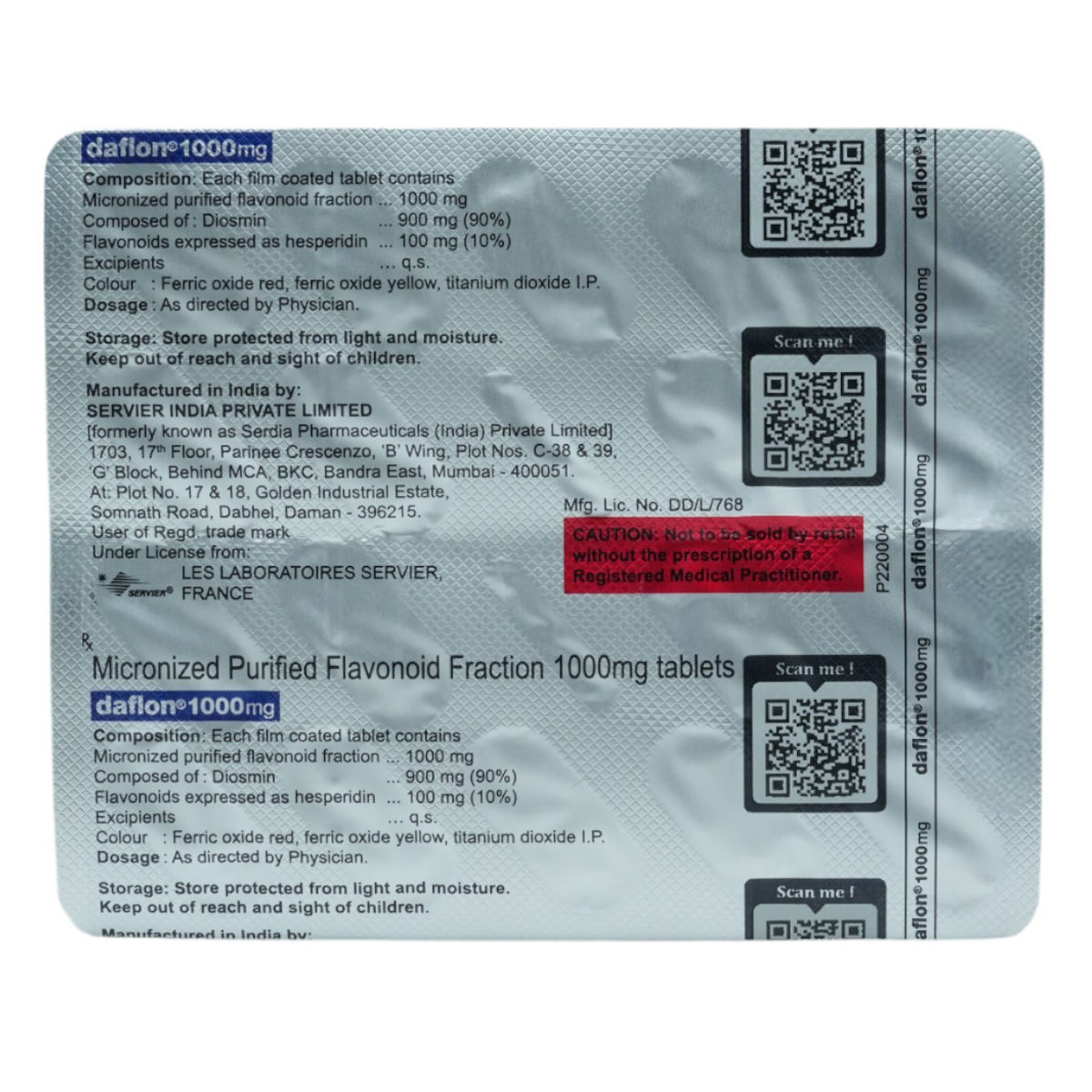 Buy Daflon 1000 900 mg / 100 mg Tablet Online