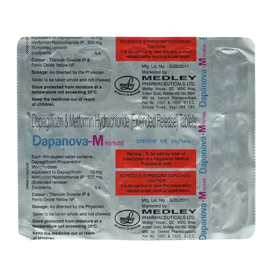 Dapanova-M 10/500 Tablet 15's, Pack of 15 TABLETS