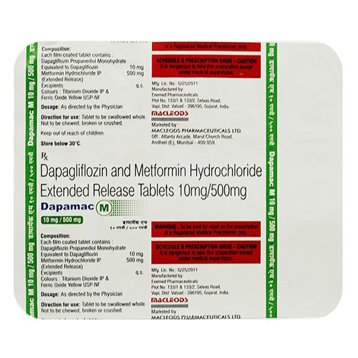 Dapamac M 10 mg/500 mg Tablet 10's, Pack of 10 TabletS Dapamac M 10 mg/500 mg Tablet 10's, Pack of 10 TabletS