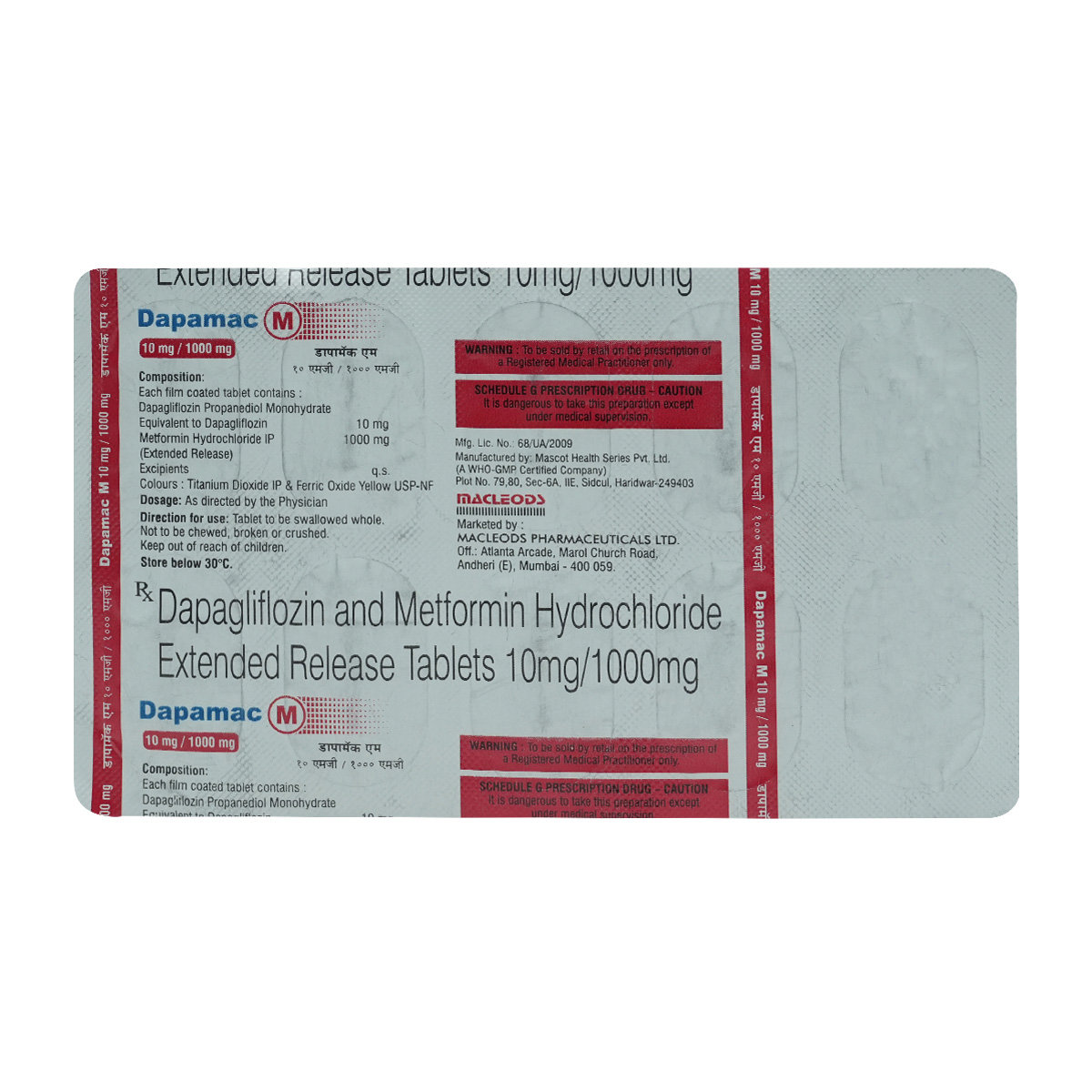 Dapamac M 10 mg/1000 mg Tablet 10's, Pack of 10 TABLETS Dapamac M 10 mg/1000 mg Tablet 10's, Pack of 10 TABLETS