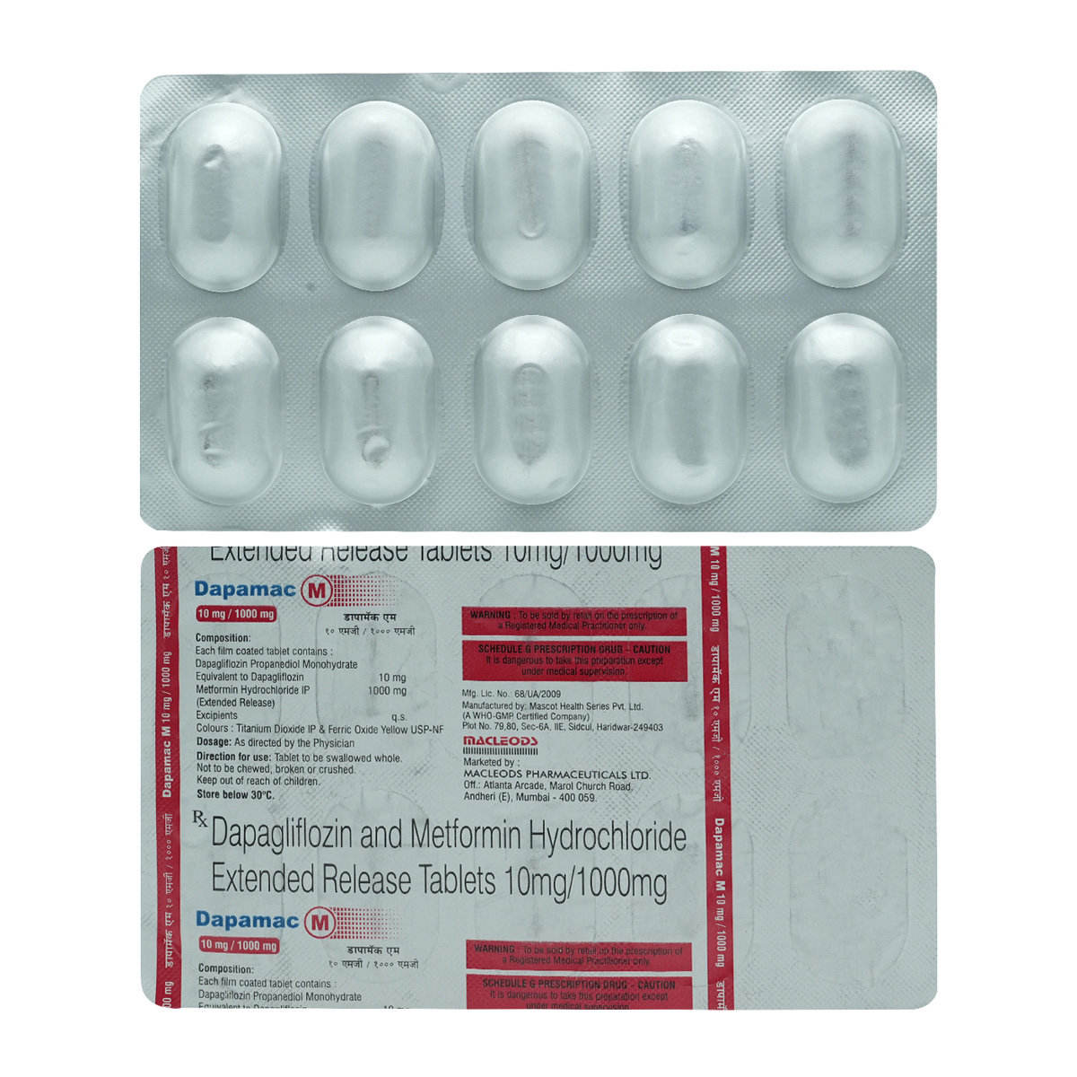 Dapamac M 10 mg/1000 mg Tablet 10's, Pack of 10 TABLETS Dapamac M 10 mg/1000 mg Tablet 10's, Pack of 10 TABLETS
