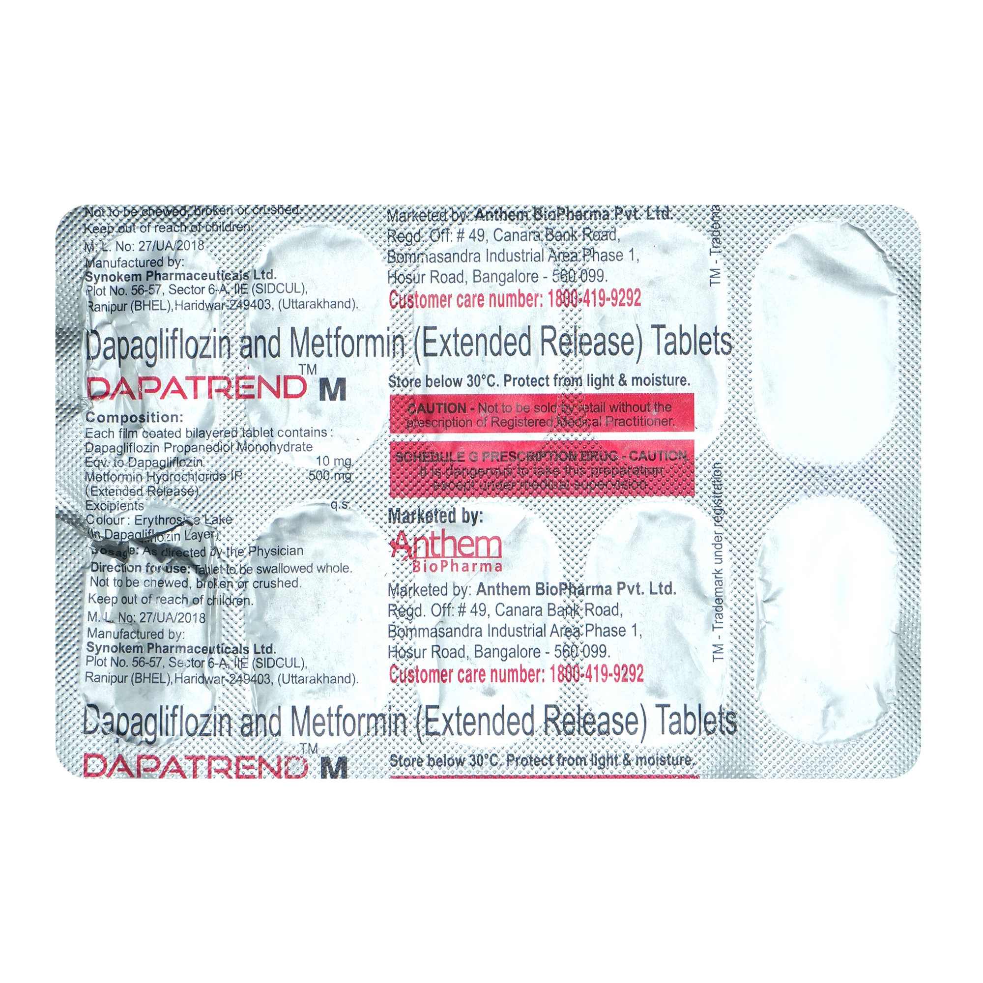 Dapatrend-M 10 mg/500 mg Tablet 10's, Pack of 10 TABLETS Dapatrend-M 10 mg/500 mg Tablet 10's, Pack of 10 TABLETS