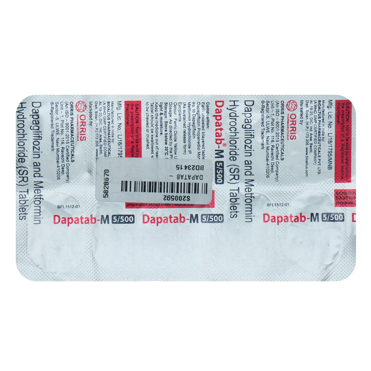 Dapatab-M 5 mg/500 mg Tablet 10's, Pack of 10 TABLETS Dapatab-M 5 mg/500 mg Tablet 10's, Pack of 10 TABLETS