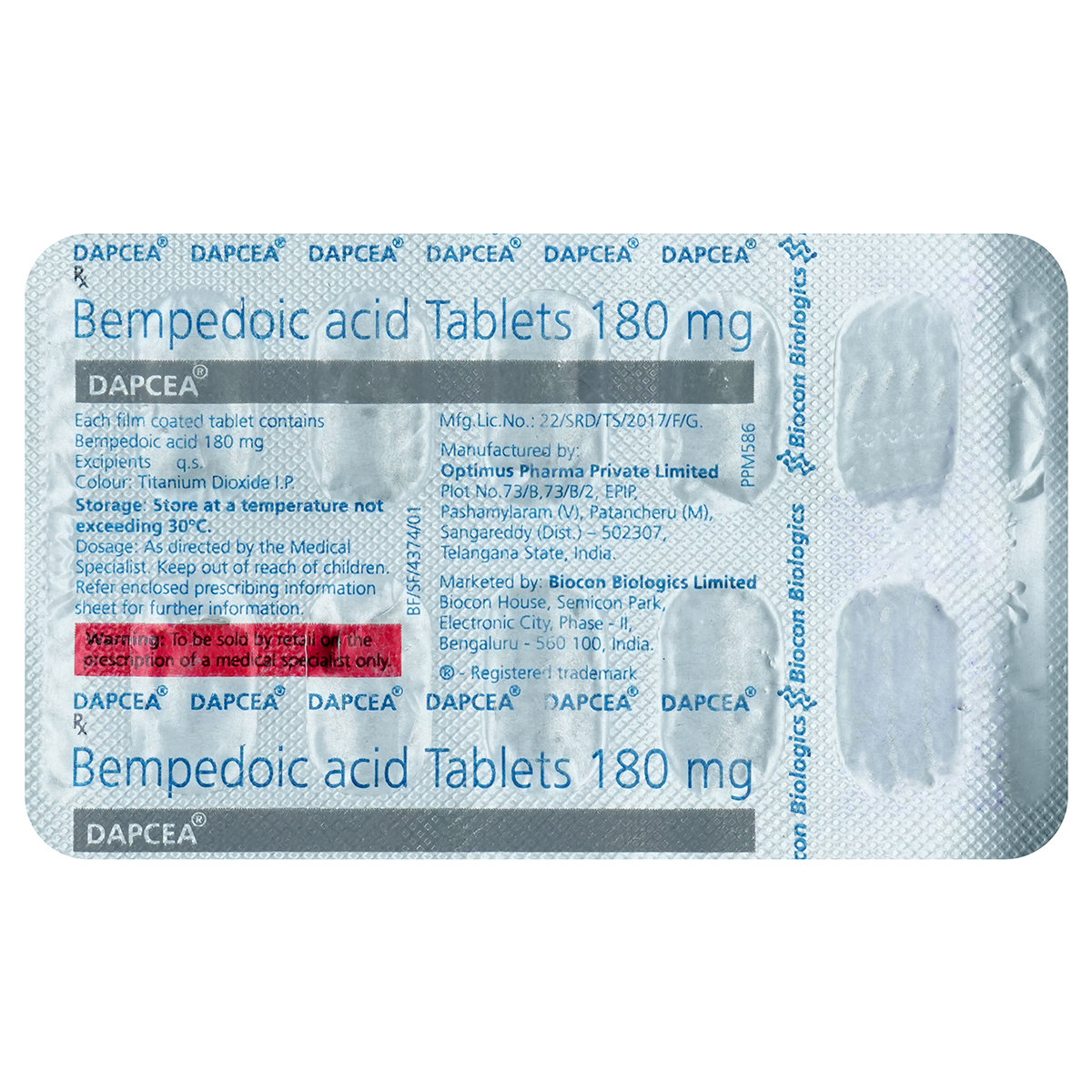 Dapcea 180 mg Tablet 10's, Pack of 10 TabletS Dapcea 180 mg Tablet 10's, Pack of 10 TabletS