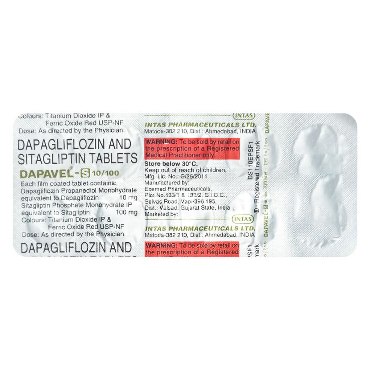Dapavel-S 10 mg/100 mg Tablet 10's, Pack of 10 Dapavel-S 10 mg/100 mg Tablet 10's, Pack of 10
