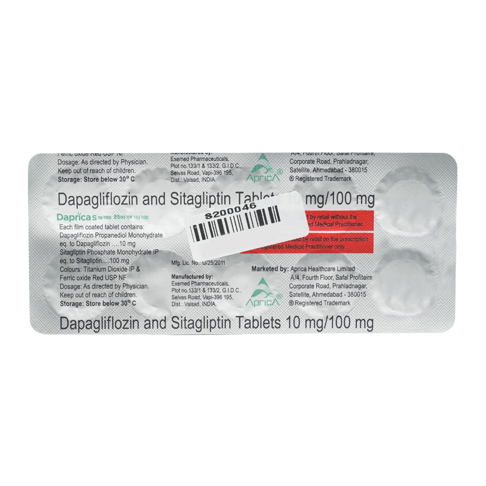 Daprica S 10 mg/100 mg Tablet 10's, Pack of 10 Daprica S 10 mg/100 mg Tablet 10's, Pack of 10