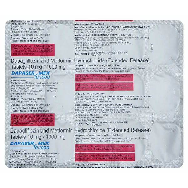 Dapaser Mex 10/1000 Tablet 15's