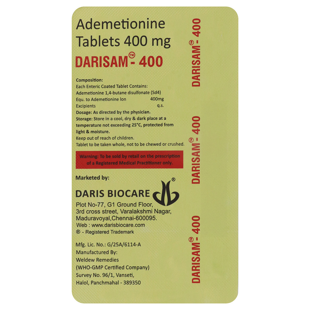 Darisam-400 Tablet 10's, Pack of 10 TABLETS Darisam-400 Tablet 10's, Pack of 10 TABLETS