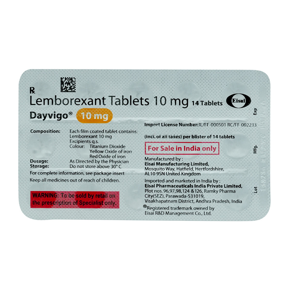Buy Dayvigo 10 mg Tablet 14's Online