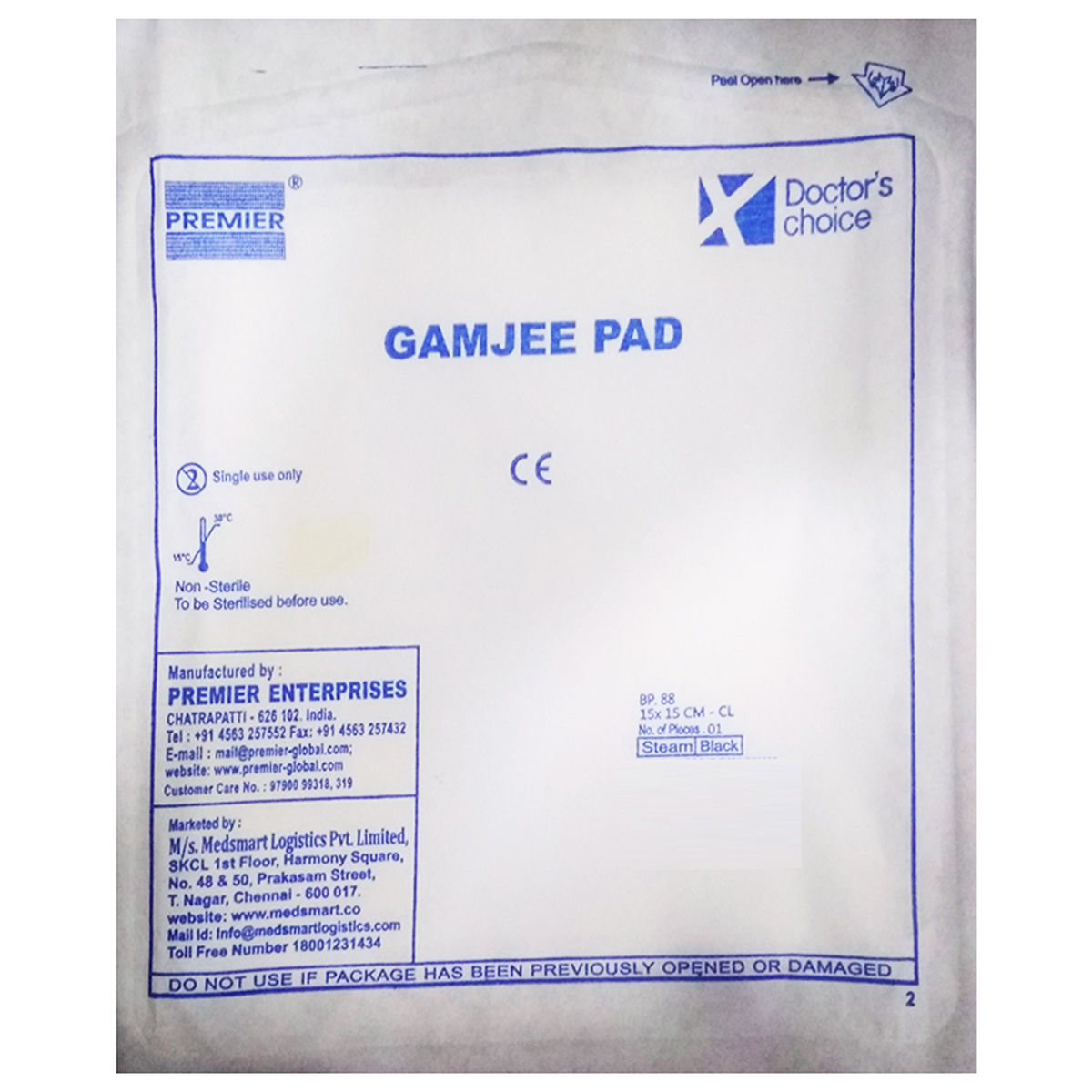 Buy Doctors Choice Gamjee Pad Steam Black Bp.88 15X15 Cm-Cl, 1 Count ...