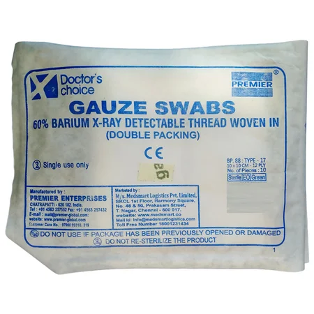 Doctors Choice Gauze Swabs Eo Green X-Ray Double Pack 12Ply 10X10 Cm, 1 Count