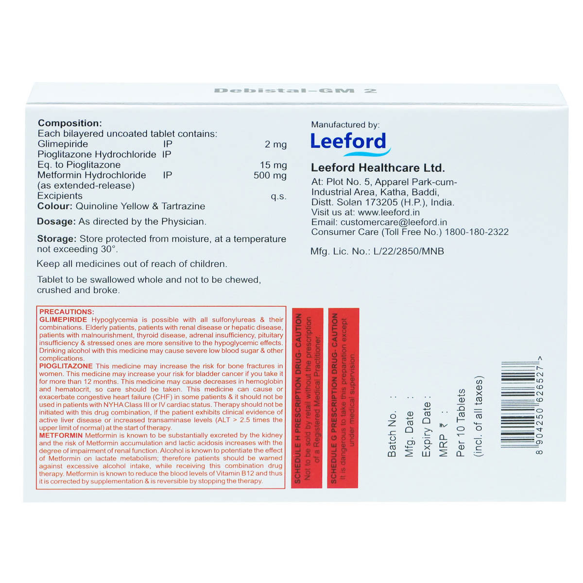 Debistal-GM 2 Tablet 10's, Pack of 10 TabletS Debistal-GM 2 Tablet 10's, Pack of 10 TabletS