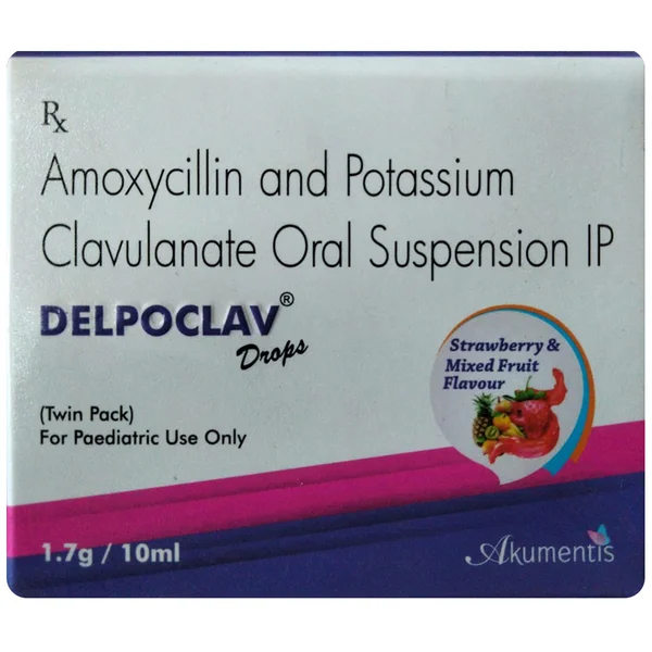 Delpoclav Strawberry &amp; Mixed Fruit Flavour Paediatric Drops 10 ml, Pack of 1 DROPS