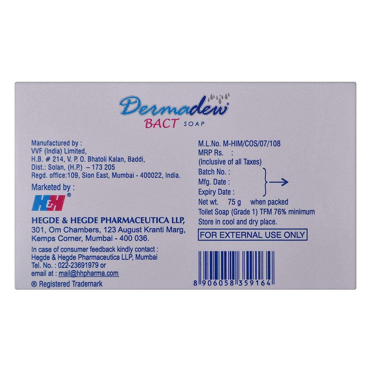 Dermadew Bact Soap 75 gm | Gentle Cleansing | Makes Skin Soft, Supple & Freshed, Pack of 1 Soap Dermadew Bact Soap 75 gm | Gentle Cleansing | Makes Skin Soft, Supple & Freshed, Pack of 1 Soap
