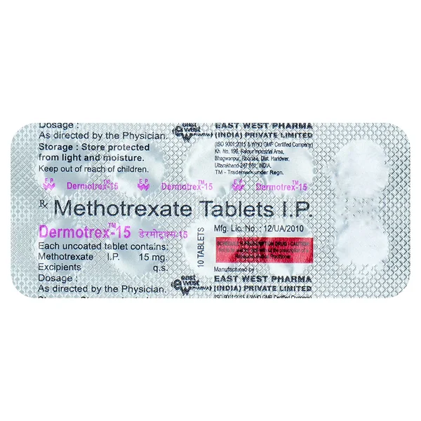 Dermotrex 15 mg Tablet 10's, Pack of 10 TABLETS