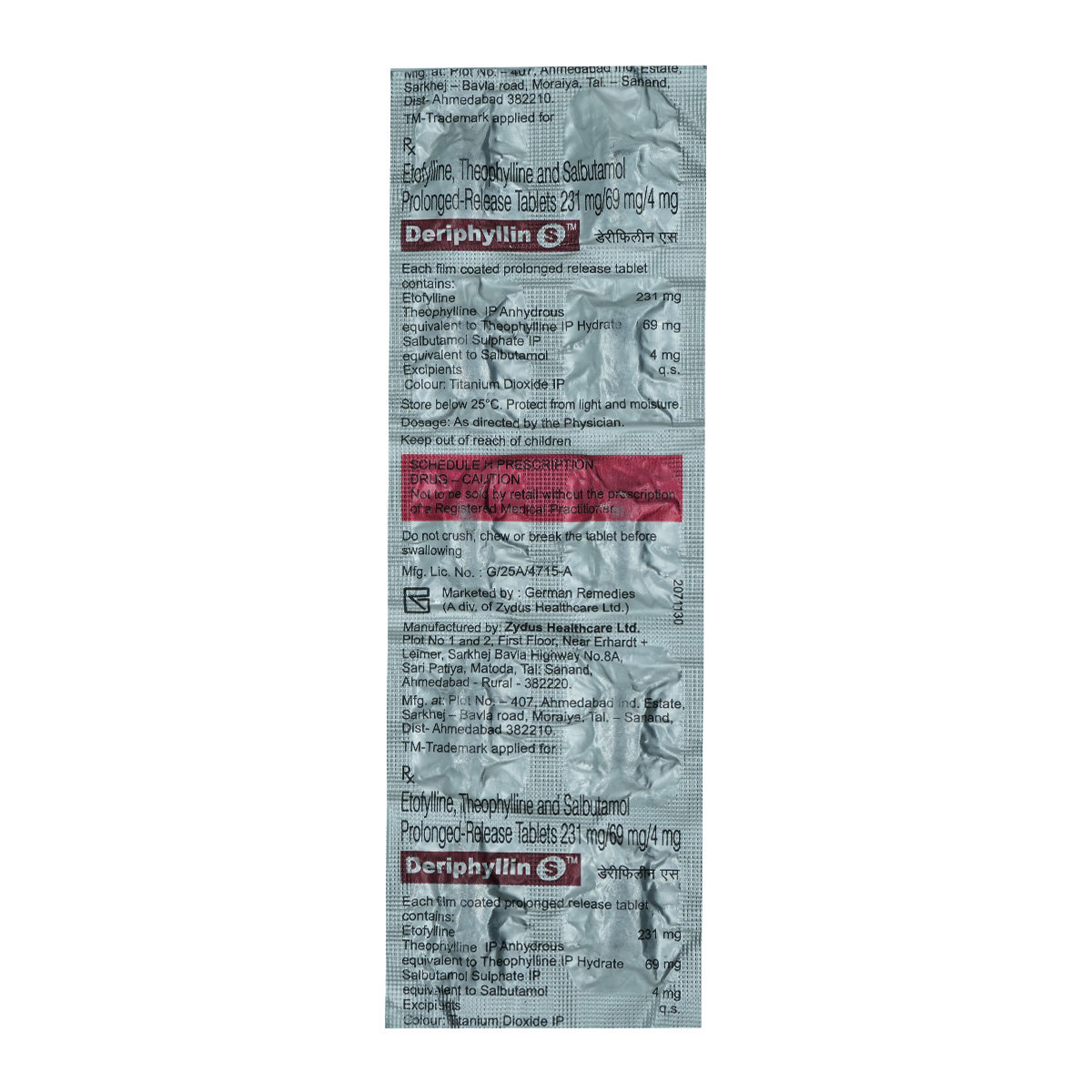 Buy Deriphyllin S PR Tablet 10's Online