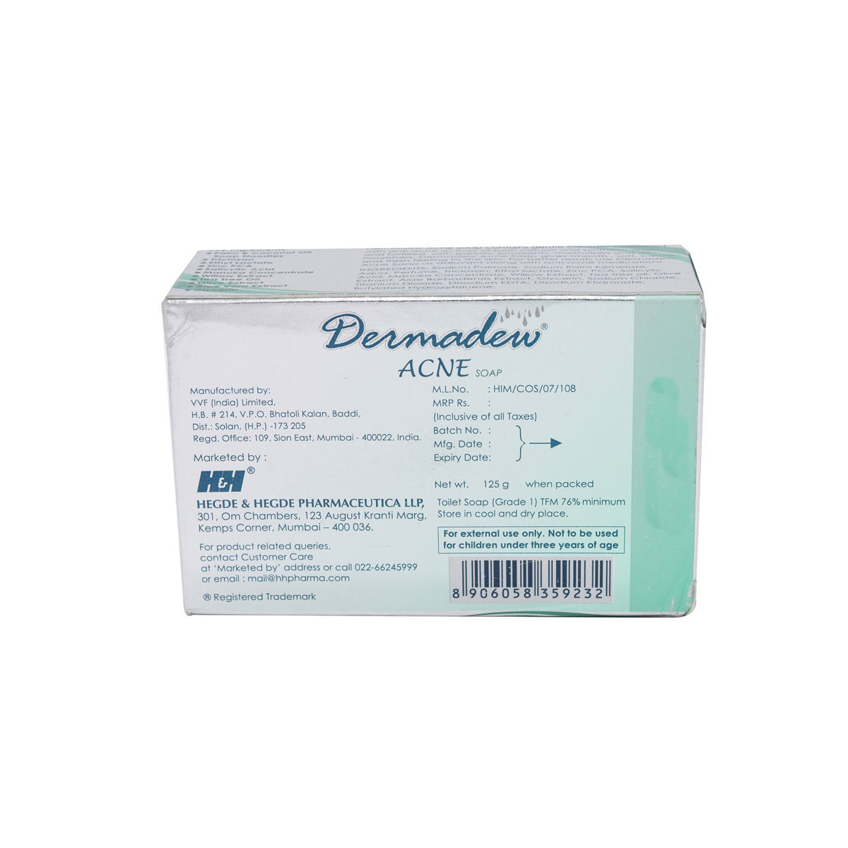 Dermadew Acne Soap, 125 gm Price, Uses, Side Effects, Composition