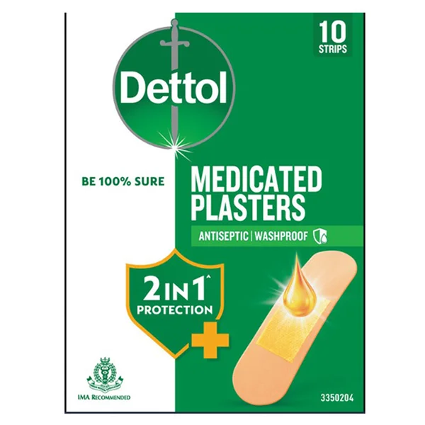 Dettol Medicated Plasters Antiseptic Washproof Strips, 10 Count
