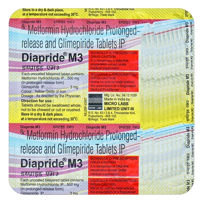 Diapride M3 Tablet 15's, Pack of 15 TabletS