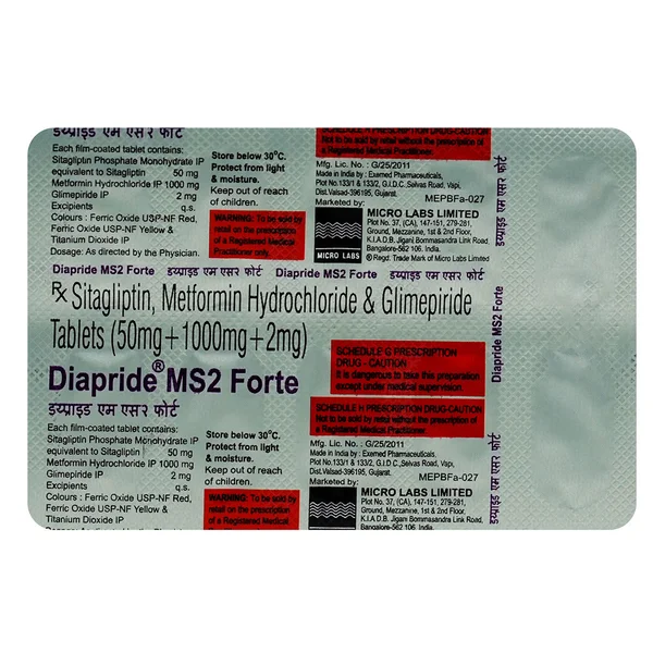 Diapride MS2 Forte Tablet 10's, Pack of 10 TabletS