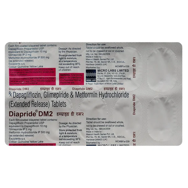 Diapride DM 2 Tablet 10's, Pack of 10 TABLETS