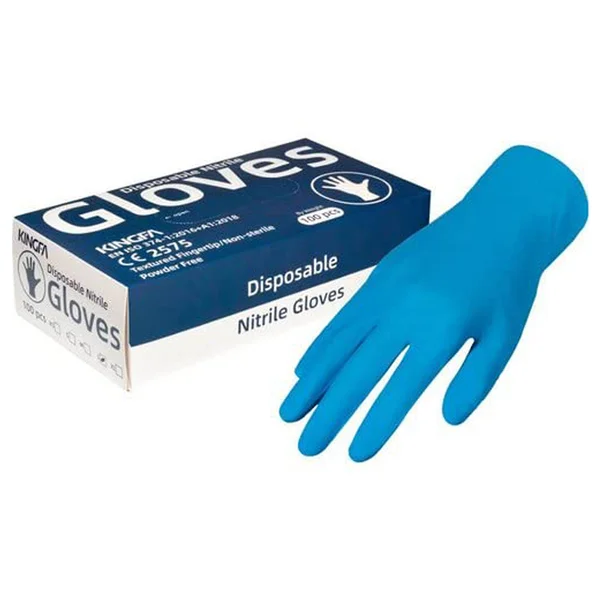 Disposable P/F Nitrile Gloves-M 100'S (Kingfa), Pack of 100
