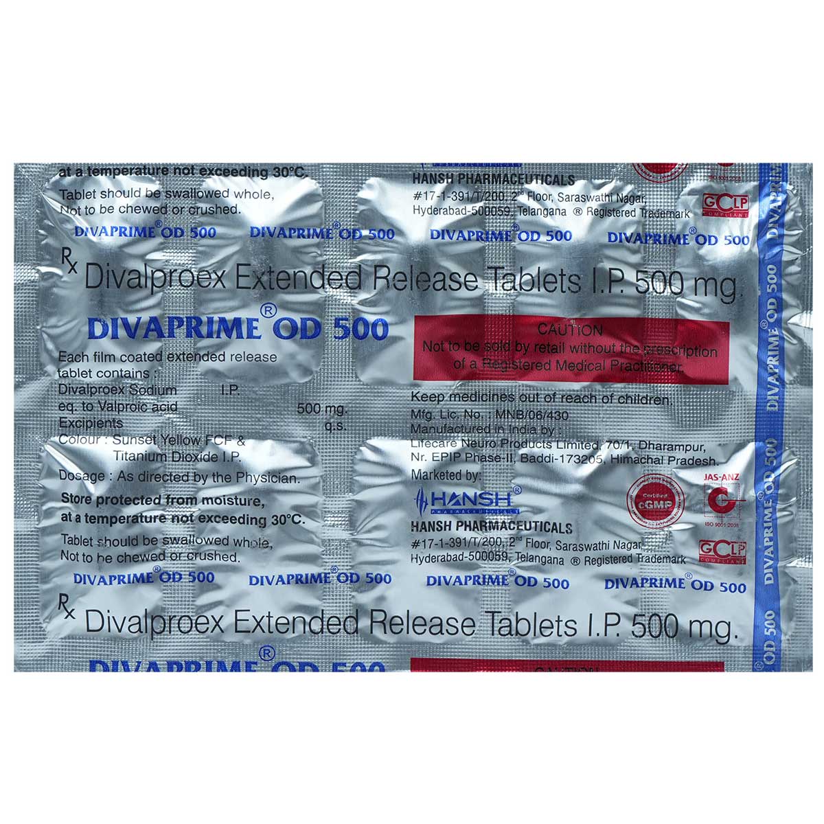 Divaprime OD 500 Tablet 10's, Pack of 10 TabletS Divaprime OD 500 Tablet 10's, Pack of 10 TabletS