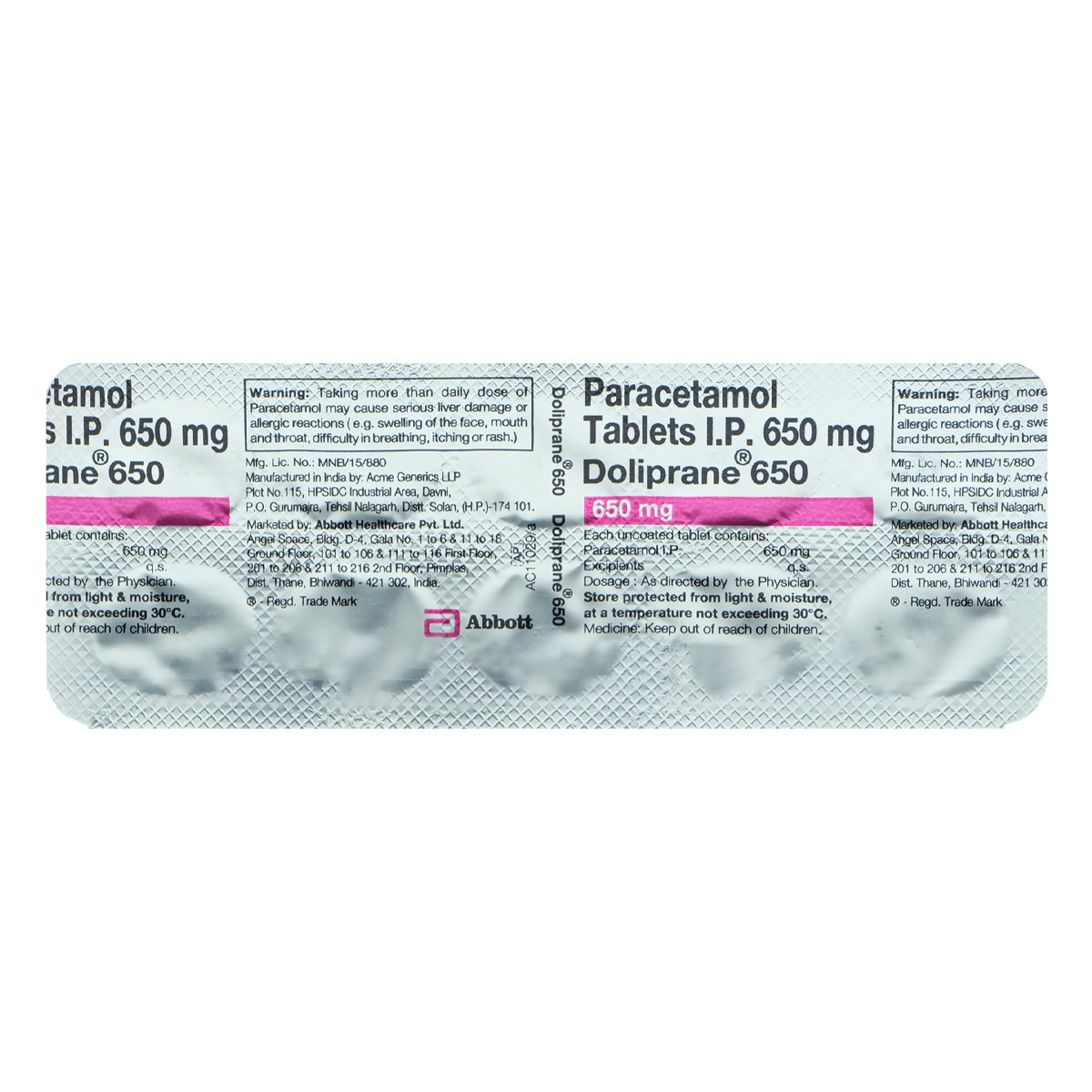 Doliprane 650 Tablet 10's, Pack of 10 TabletS Doliprane 650 Tablet 10's, Pack of 10 TabletS