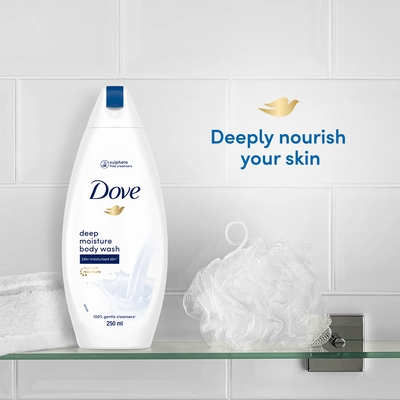 Dove Deep Moisture Body Wash 250 ml | With 100% Plant-Based Moisturisers | Moisturises Skin For 24Hr | 100% Gentle Cleanser | For Dry Skin, Pack of 1