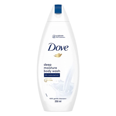 Dove Deep Moisture Body Wash 250 ml | With 100% Plant-Based Moisturisers | Moisturises Skin For 24Hr | 100% Gentle Cleanser | For Dry Skin, Pack of 1