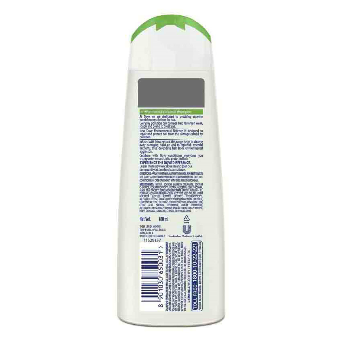 Dove Environmental Defence Shampoo, 180 ml, Pack of 1 Dove Environmental Defence Shampoo, 180 ml, Pack of 1