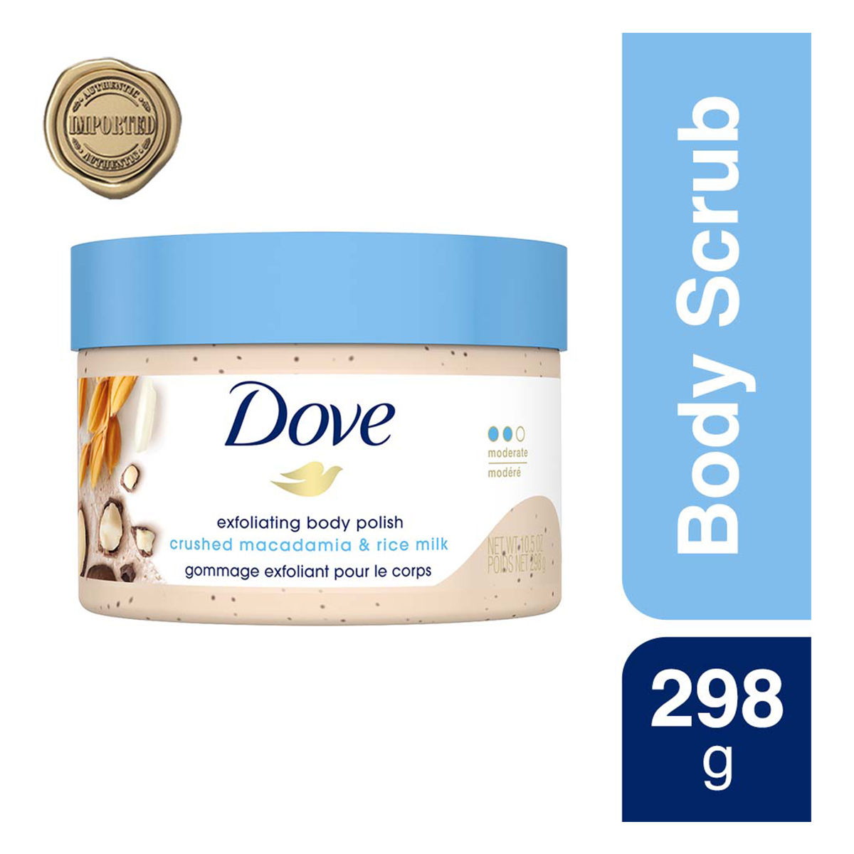 Dove Exfoliating Body Polish Scrub with Crushed Macadamia and Rice Milk, 298 gm Price, Uses