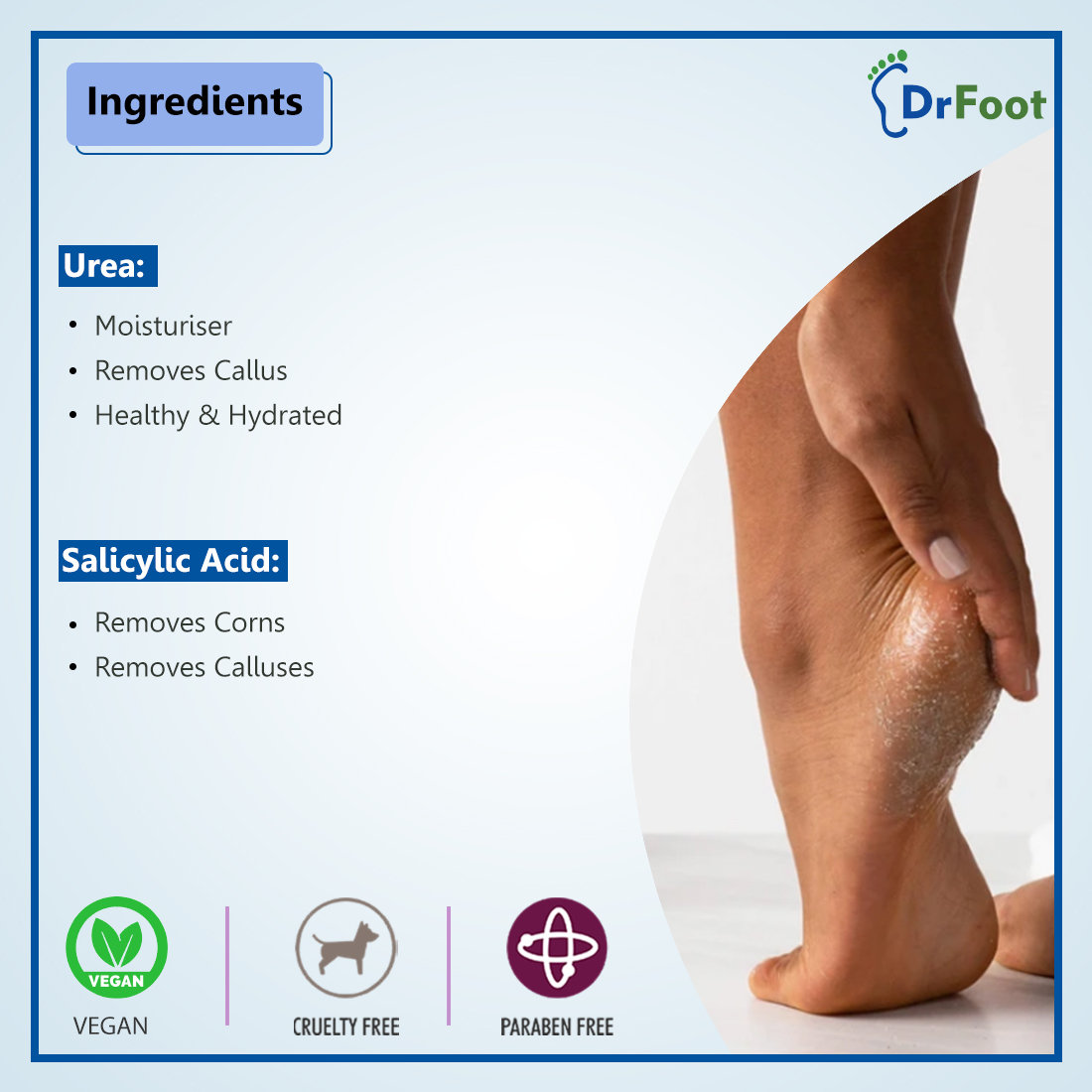Dr Foot Foot Heel Gel 100 gm | Urea & Salicyic Acid | Gently Exfoliates Dead Cells & Scales | Reduces Corn & Calluses | For Rough, Thick, Dry & Cracked Feet, Pack of 1 Dr Foot Foot Heel Gel 100 gm | Urea & Salicyic Acid | Gently Exfoliates Dead Cells & Scales | Reduces Corn & Calluses | For Rough, Thick, Dry & Cracked Feet, Pack of 1