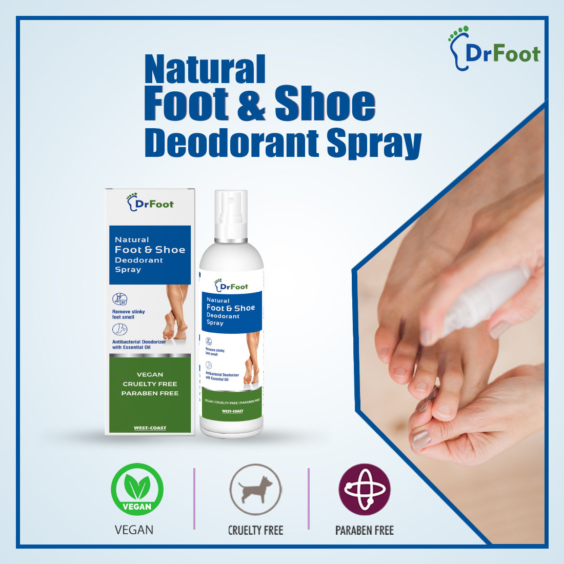 Dr Foot Natural Foot & Shoe Deodorant Spray 100 ml | With Essential Oils | Removes Feet Odour | For All Skin Type, Pack of 1 Dr Foot Natural Foot & Shoe Deodorant Spray 100 ml | With Essential Oils | Removes Feet Odour | For All Skin Type, Pack of 1