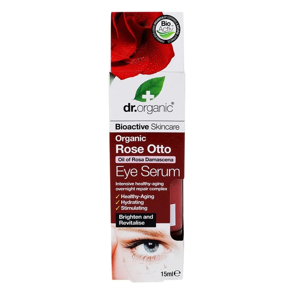 Dr. Organic Rose Otto Eye Serum 15 ml | Orgainc Rose Oil | Stimulating, Healthy Ageing Eye Serum, Pack of 1