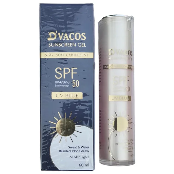 D'Vacos SPF 50 UV Blue Sunscreen Gel, 60 ml
