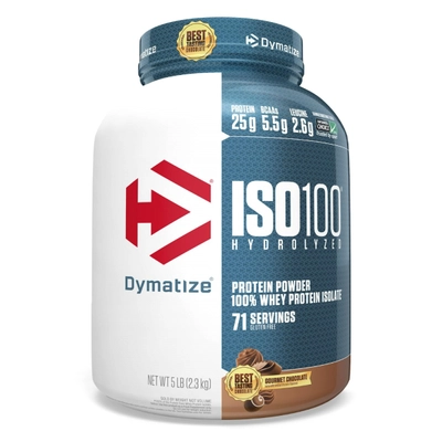 Dymatize Iso-100 Hydrolyzed 100% Whey Protein Isolate Gourmet Chocolate Flavour Powder, 5 lbs, Pack of 1